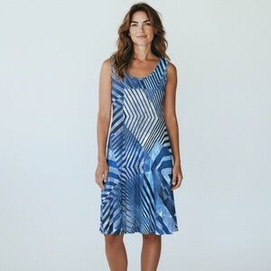 Carre Noir Abstract Geometric Print Sleeveless Knee Length Swing Dress Large